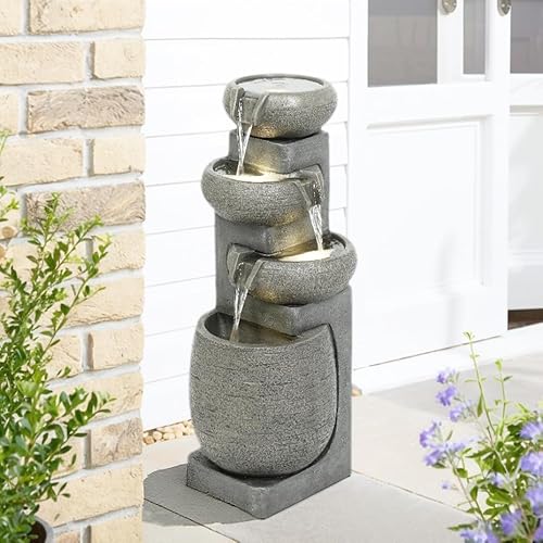 Fyround 36 Inch Outdoor Waterfall Fountain – 4-Tier Cascading Bowls