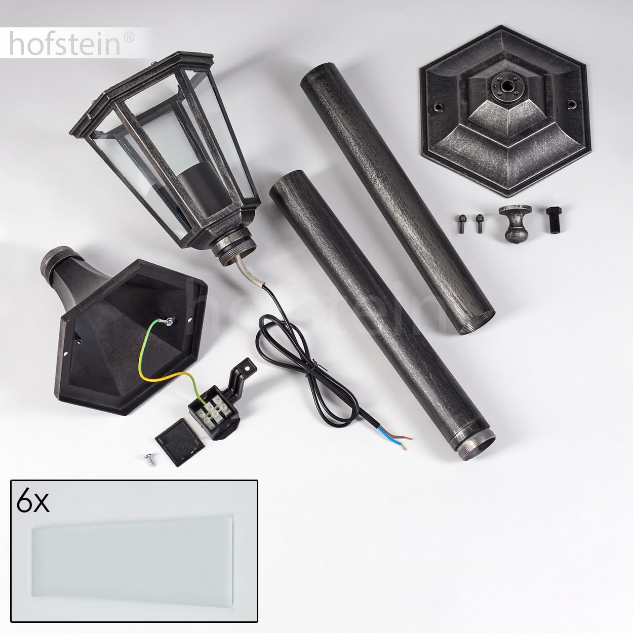 HOFSTEIN Lampa zewnętrzna Loria, oświetlenie ścieżki z metalu/szkła w kolorze czarno-srebrnym/białym, lampa zewnętrzna o wyglądzie antycznym, 99 cm, lampa ogrodowa, oświetlenie ogrodowe IP44, 1 x E27,