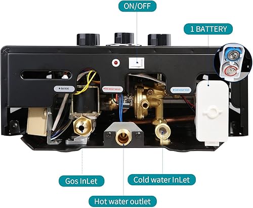 Miniatura 6 de Calentador de agua sin tanque, 4.21GPM 16L, calentador de agua de propano instantáneo para exteriores, calentador de agua caliente a gas portátil