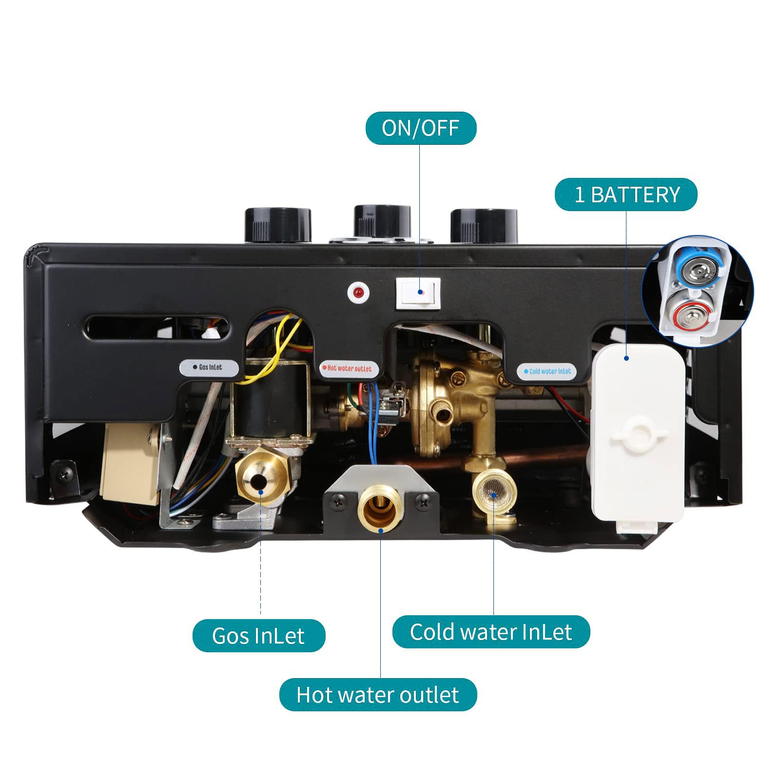 Calentador de agua sin tanque 4.21 GPM 16 L Calentadores de agua de propano instantáneo portátil al aire última intervensión Calentador de agua caliente de gas con visualización digital
