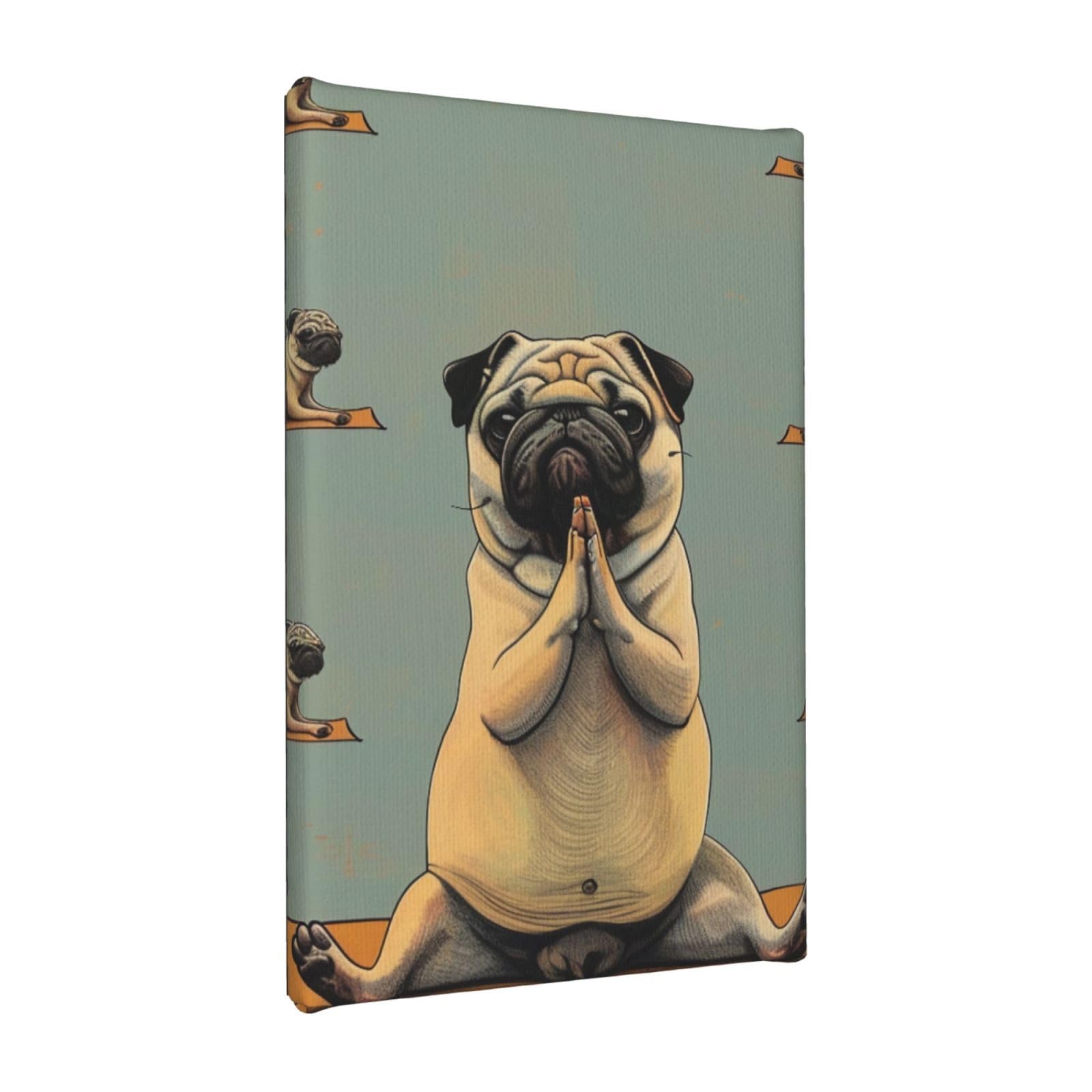 YKLJG Yoga pug Printed Wall Art Canvas Painting 20x30 CM Wooden Framed Picture Painting Artwork Prints for Bedroom Kitchen Home Office Decor