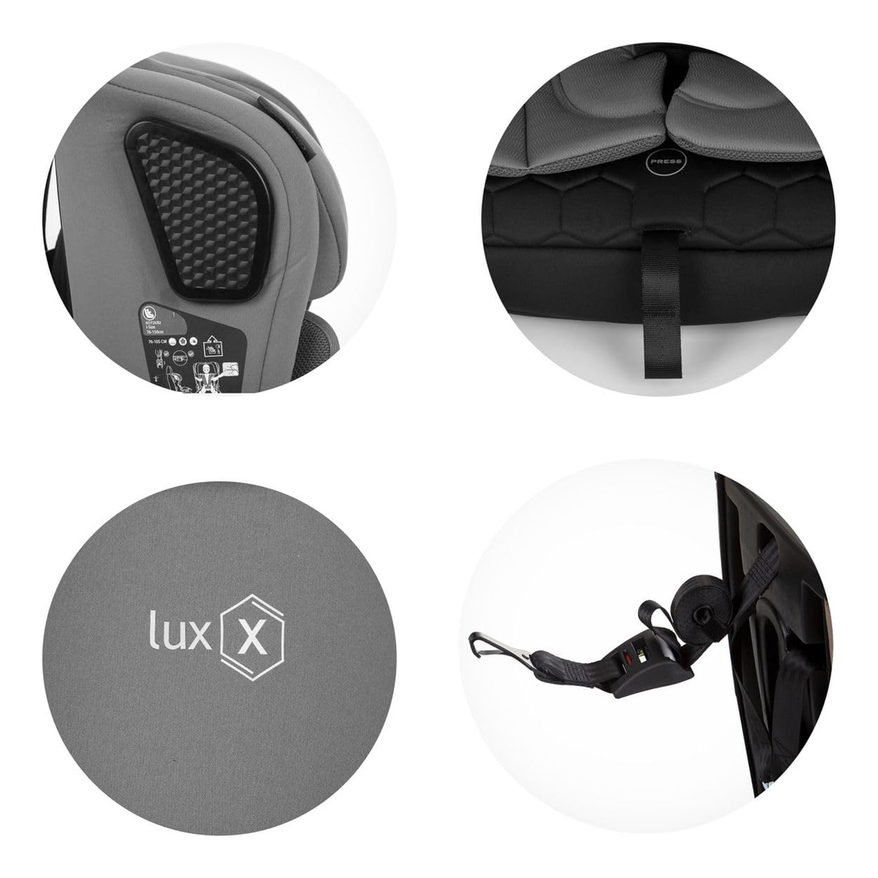 Chipolino Fotelik dziecięcy i-Size LUX (76-150 cm) grupa 1/2/3, Isofix, Top Tether, kolor: szary