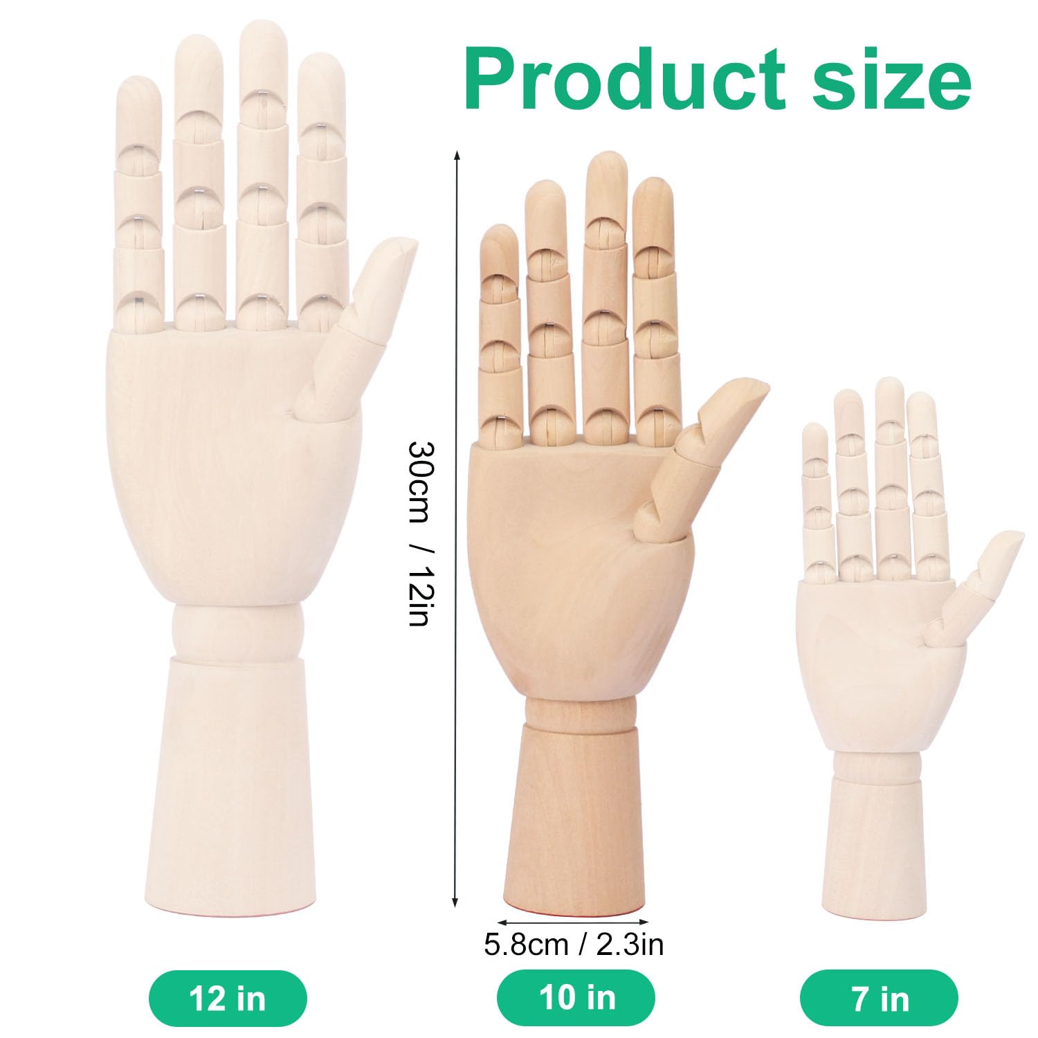 Künstler-Handmodell, Holzpuppe zum Zeichnen, links und rechts, Holzmodell-Hand zum Skizzieren, Zeichnen und Kunstbedarf, Heimbüro, Schreibtischdekoration, 25,4 cm, 4 Stück