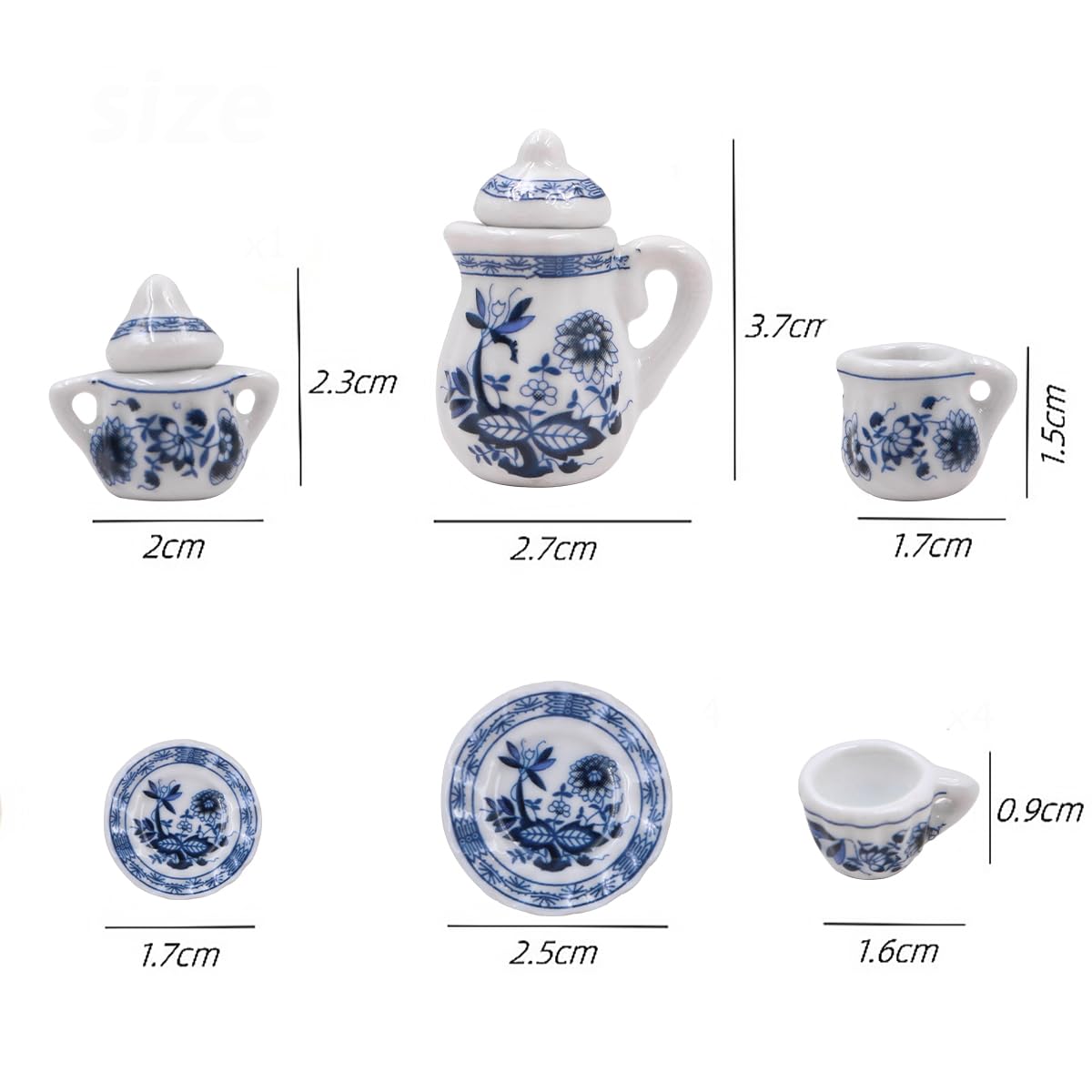 Domek Dla Lalek Ceramiczny Zestaw Herbaty 1:12 Akcesoria Do Domu Lalek Z Mini Widelcem Łyżka Sztućce Dekoracji Sceny W Domku Dla Lalek-Niebiesko-Biała Porcelana