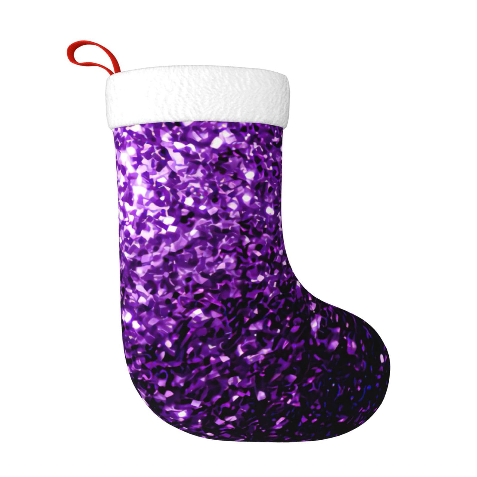 Jejea Black Beautiful Purple Glitter Print Christmas Stockings Family 18" Xmas Stockings For Holidag Decor Christmas Ornaments