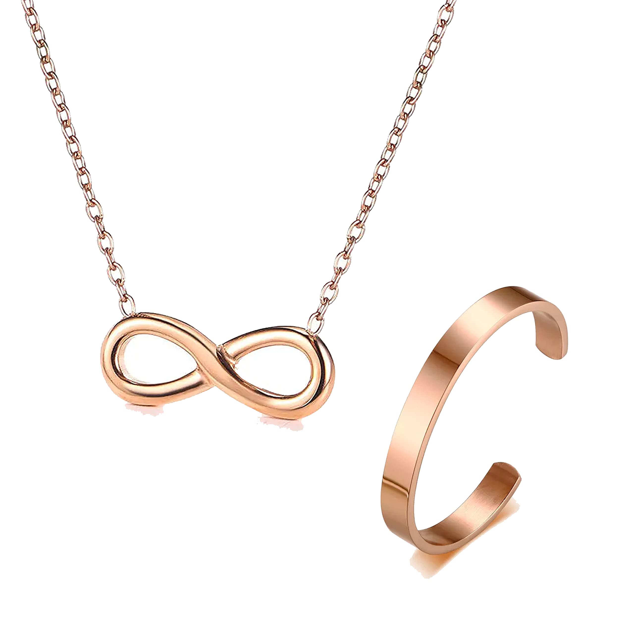 Fashion Frill Infinity Pendant Necklace For Women Stylish Rose Gold Neck Chain For Girls Rose Gold Cuff Bracelet For Boys Girls Jewellery Combo of 2 (B0BPT31DLZ) Amazon Price History, Amazon Price Tracker