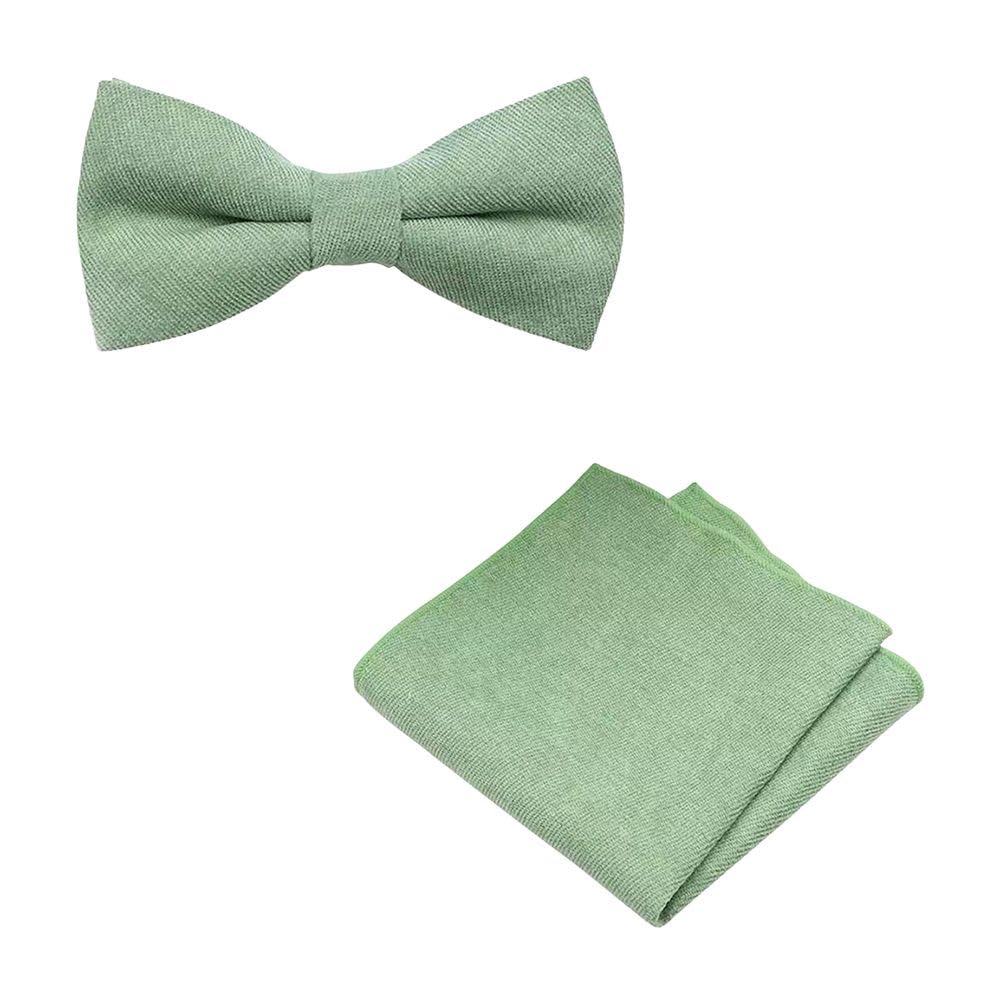 Cotton Blend Boy’s Bow Tie and Pocket Square Set (Sage Green)