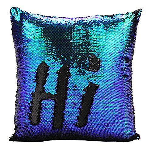 Fengheshun Reversible Sequins Mermaid Pillow (Filled) 40×40 cm Magical Color Changing Indoor Decorations (Black+Green), Children's Day Gift