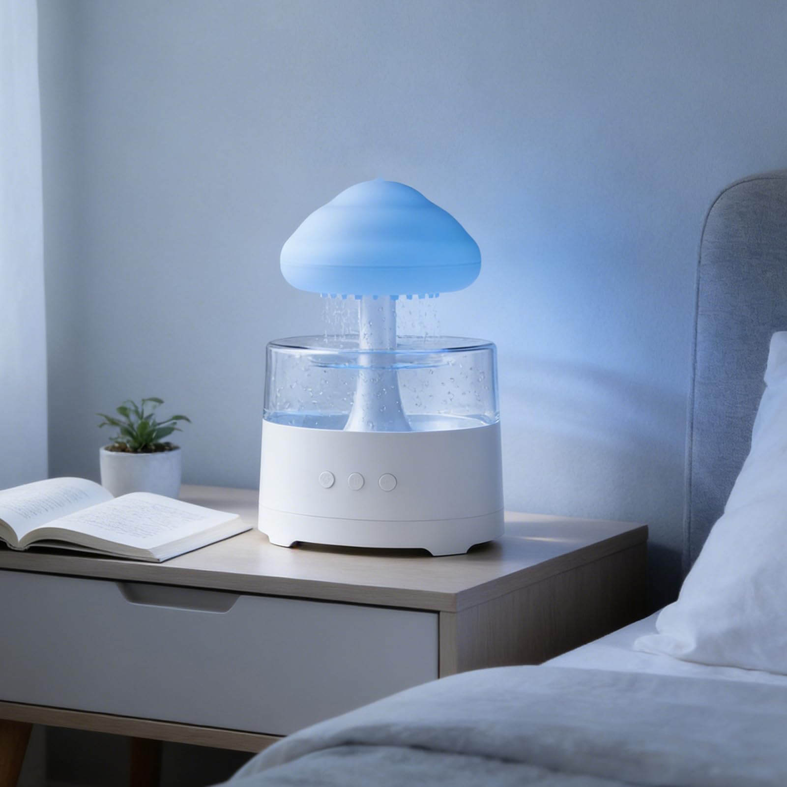 Umidificatore a goccia di pioggia, elegante diffusore con 7 luci LED regolabili per oli essenziali, per casa e ufficio, 1 unità
