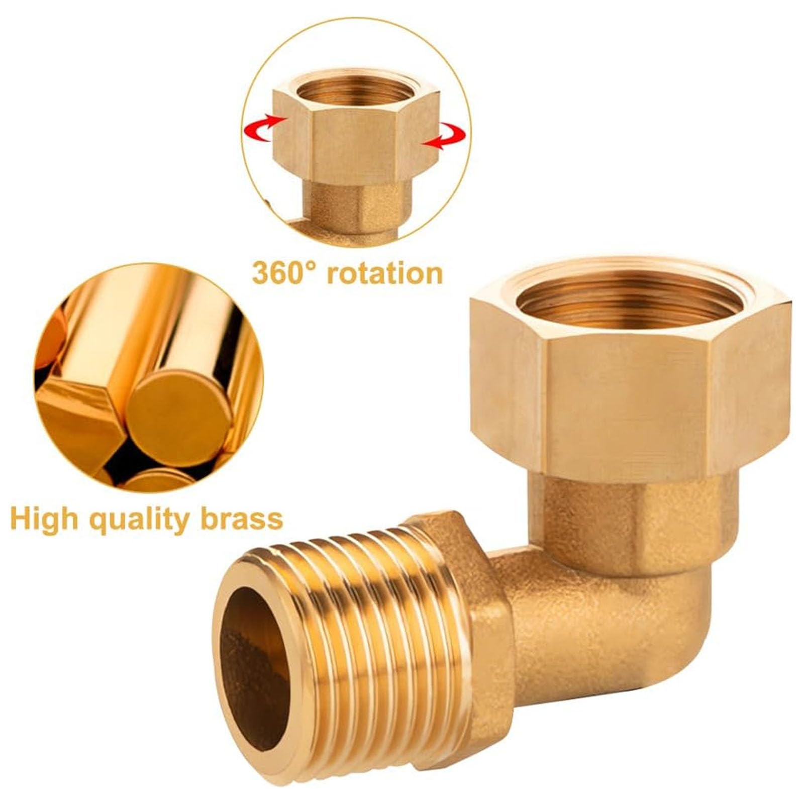 2 raccordi a gomito in ottone da 1,3 cm con angoli di 90 gradi, installazione semplice, per bagno, cucina, giardino, collegamento tubo