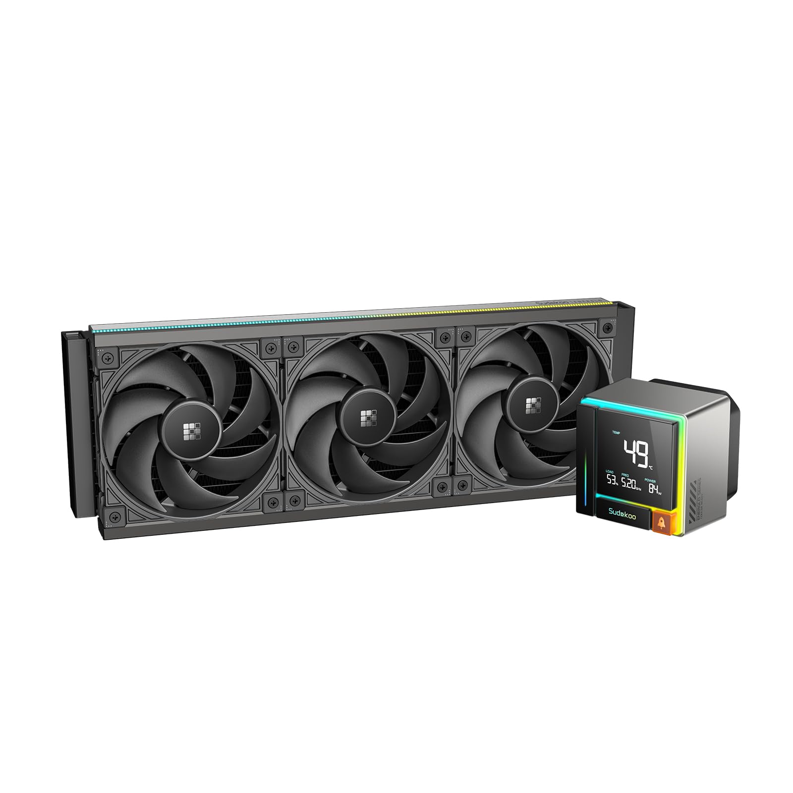 Sudokoo ENERGLO 360 Dissipatore Liquido 360mm: AIO 360mm con Schermo LCD a Segmenti - Raffreddamento Liquido PC con Tre Ventole PWM FDB & Pompa 2500-3400 PWM, Intel LGA1851/1700/1200/115X AMD AM5/AM4