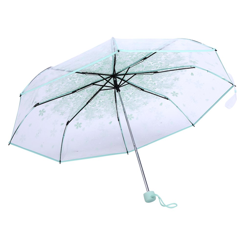 Akozon Women's Blue,Green,Purple,Transparent Rain Umbrella, 1Pc Transparent Folding Umbrella Fashionable Princess Umbrella C-Herry B-Lossom Four Colors (Light Green)