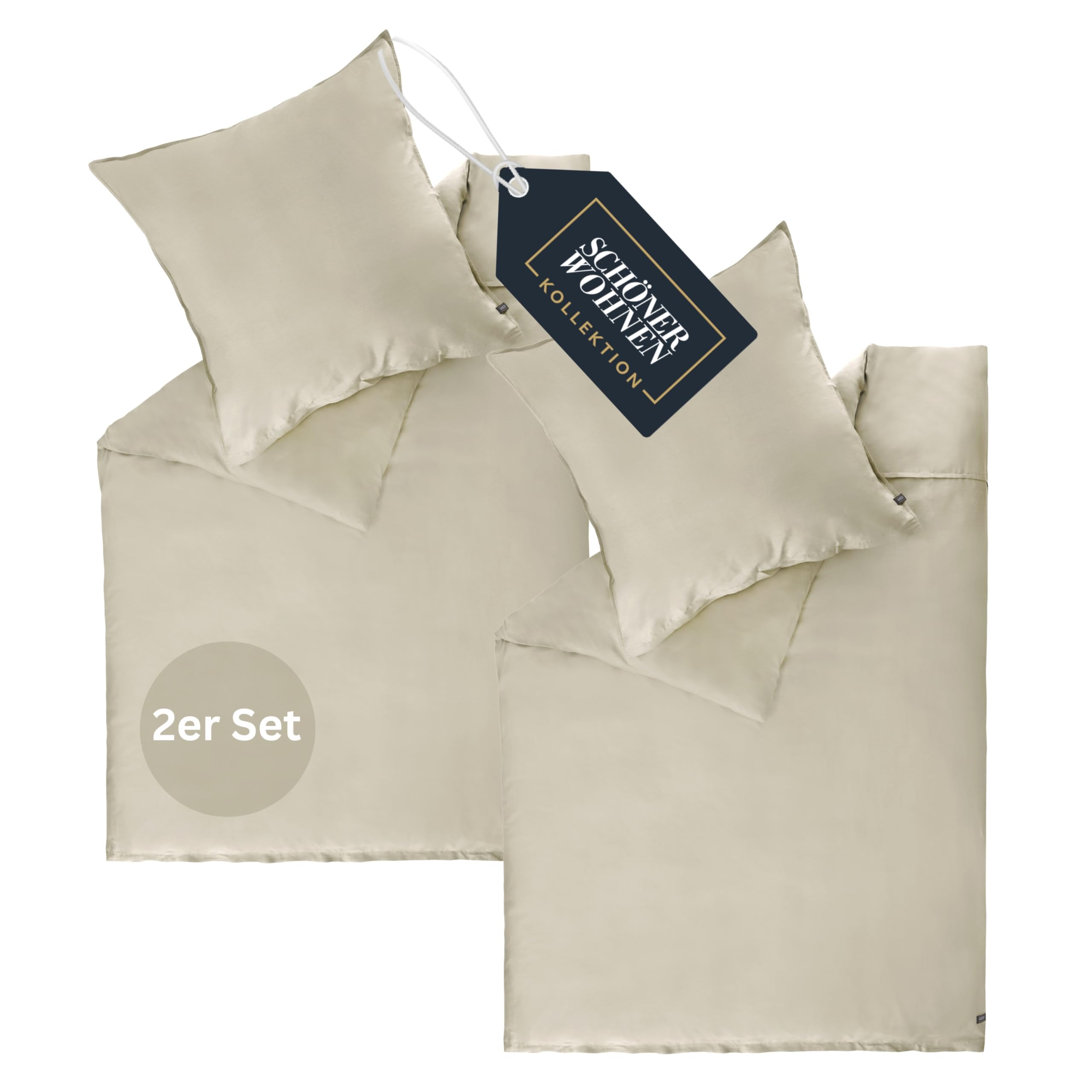 SCHÖNER WOHNEN Premium Satin Bettwäsche Baumwolle mit Kopfkissenbezüge - farblich passend zur Bettwäsche - im Set - 4 Farben