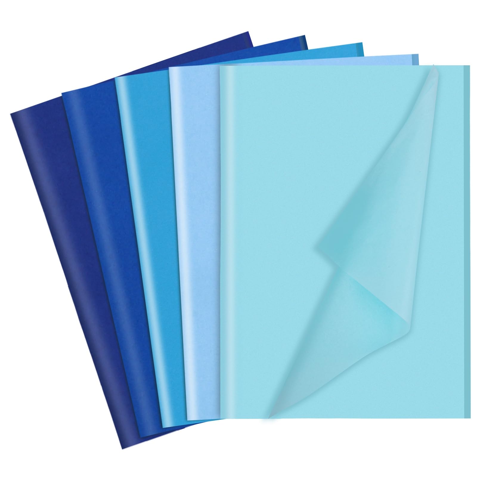 woric 60 Sheets Blue Tissue Paper Bulk, 50 * 35cm Blue Wrapping Paper Multicolor Tissue Paper 5 Colors for Graduation, Fathers Day, Baby Shower, Wedding, Birthday