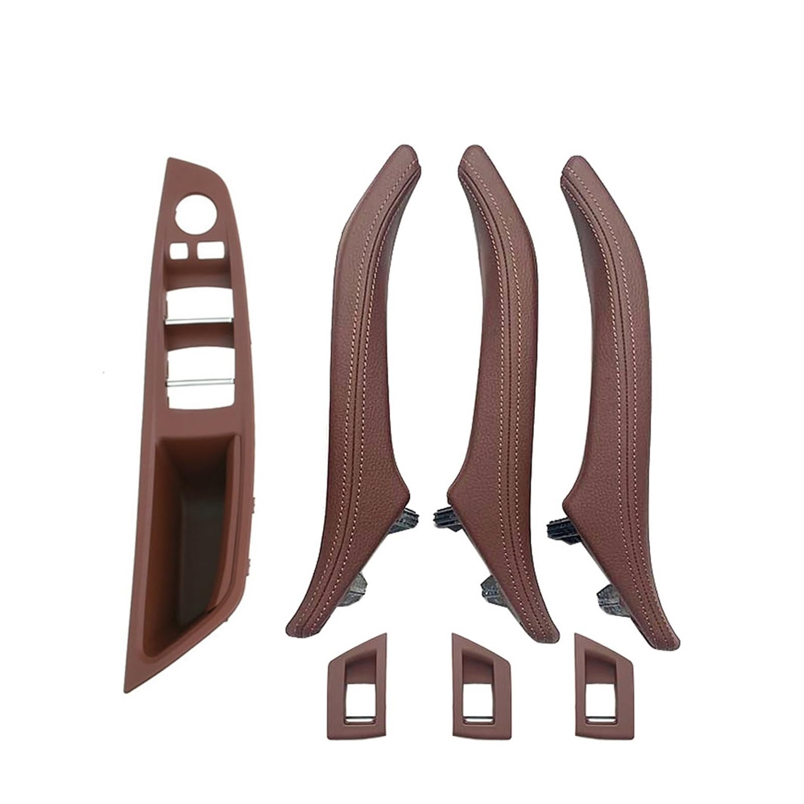 Hhfksci Car Interior Door Pull Handle LHD 7Piece for BMW 5 Series F10 F11 F18 520 523 525 528 530 535 Interior Door Armrest Panel Pull Handle with Outer Cover(A Red Brown)