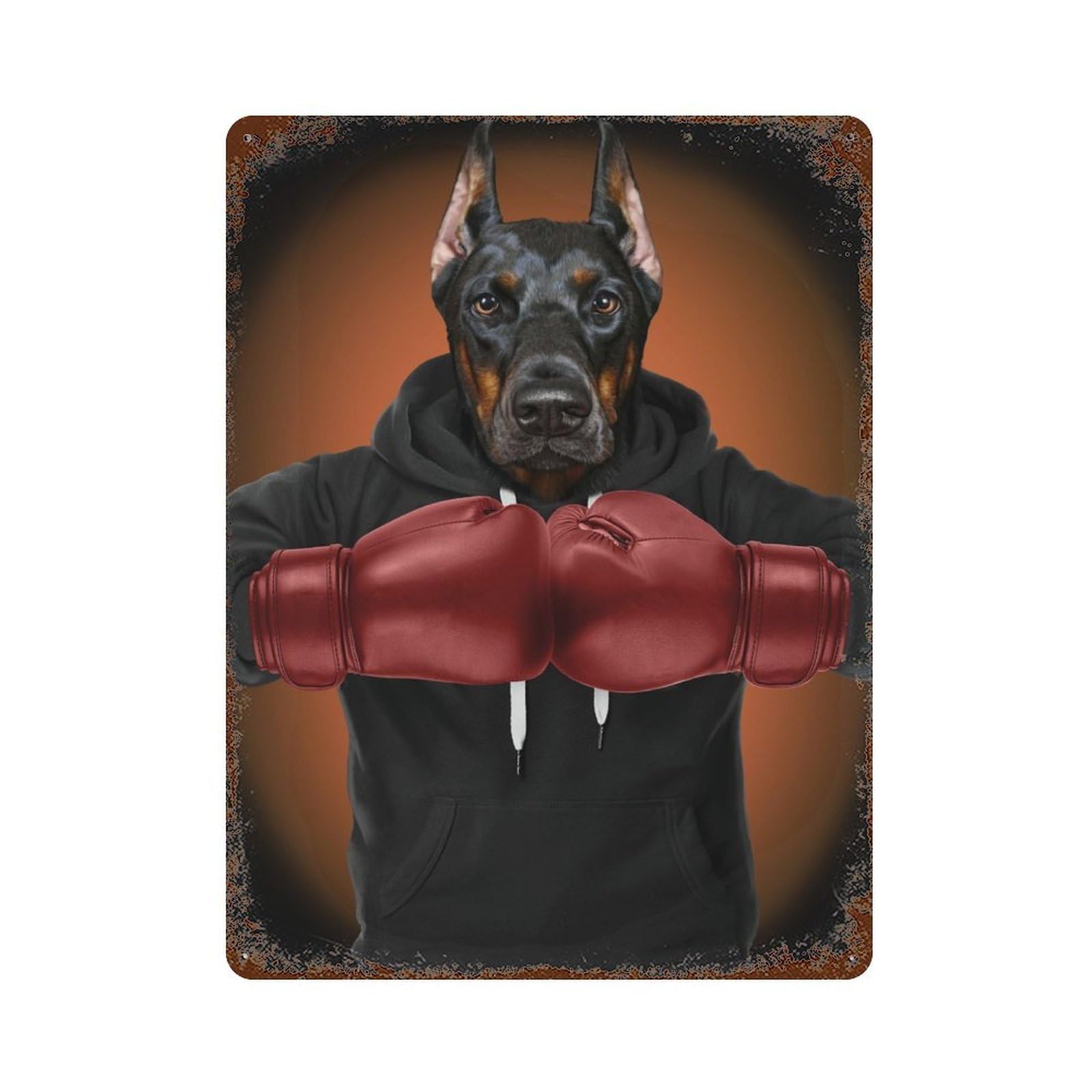 Vintage Rust Metal Sign with Boxer Doberman Design 15.7"x11.8", for Shed, Workshop And Garage Wall Decor, Classic Wall Plaque