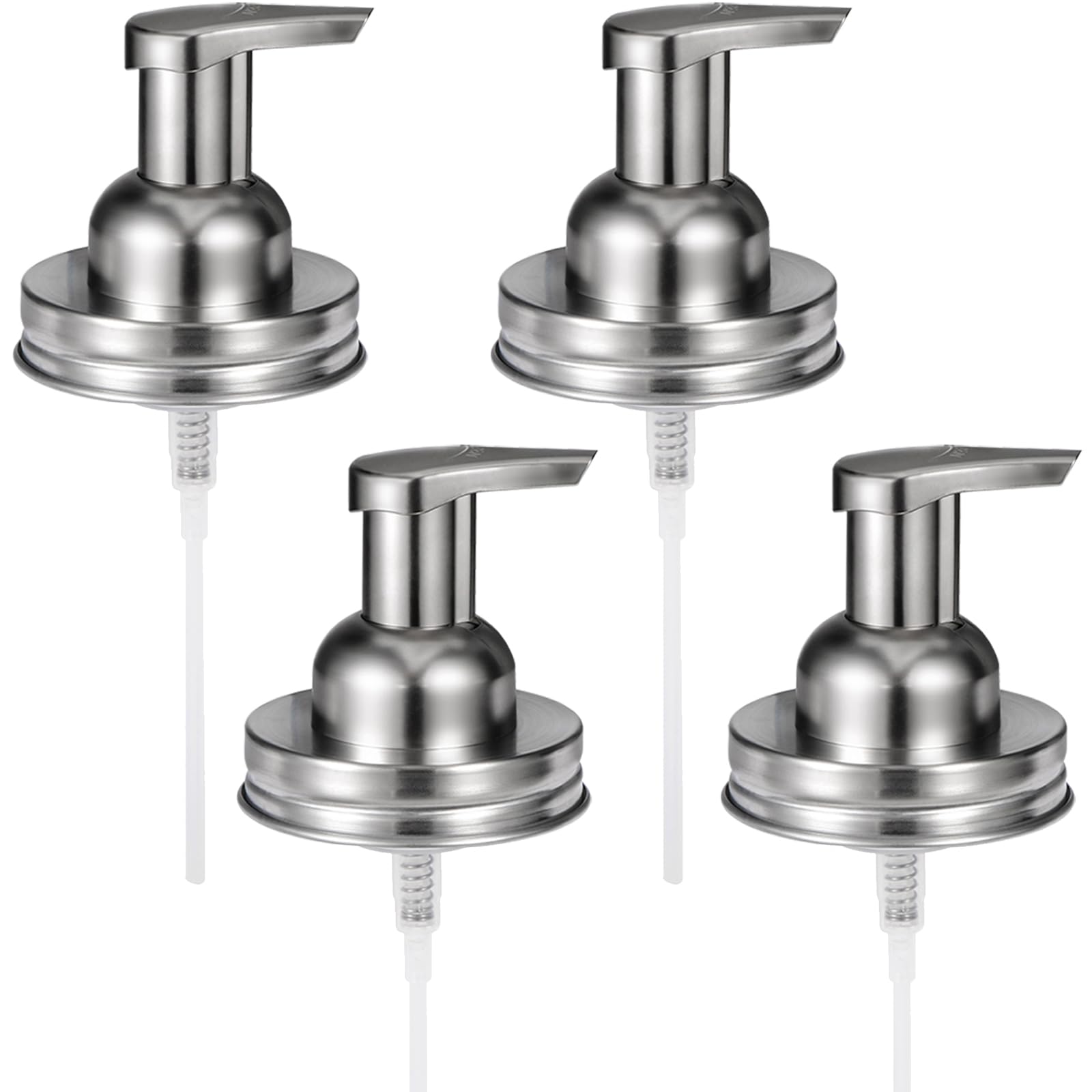 Photo 1 of Amolliar Mason Jar Foaming Soap Dispenser Lids, Plastic Foam Pump Lids for Regular Mouth, Foaming Replacement Pump Set, Farmhouse Kitchen BathroomShower, Includes Waterproof Stickers - 4 Pack, Silver