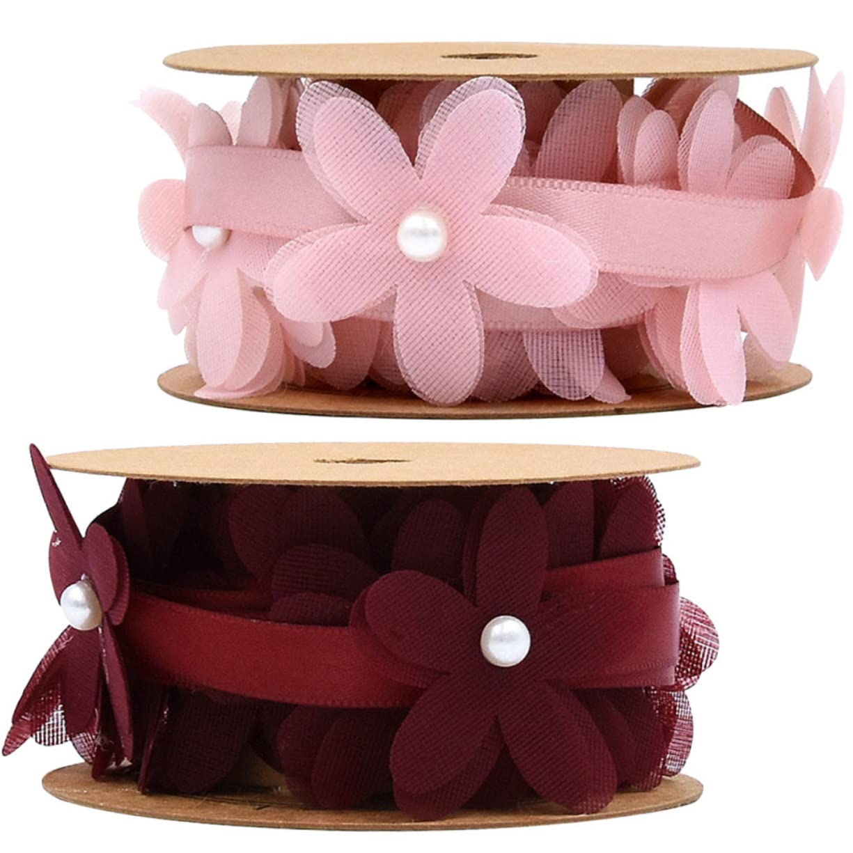 Abaodam 4rollen Kreatives Blumen Spitzenband Stoffband Für Hochzeiten -projekte Und Erhältlich Rosa Und Weinrot Für Dekoration Und Basteln