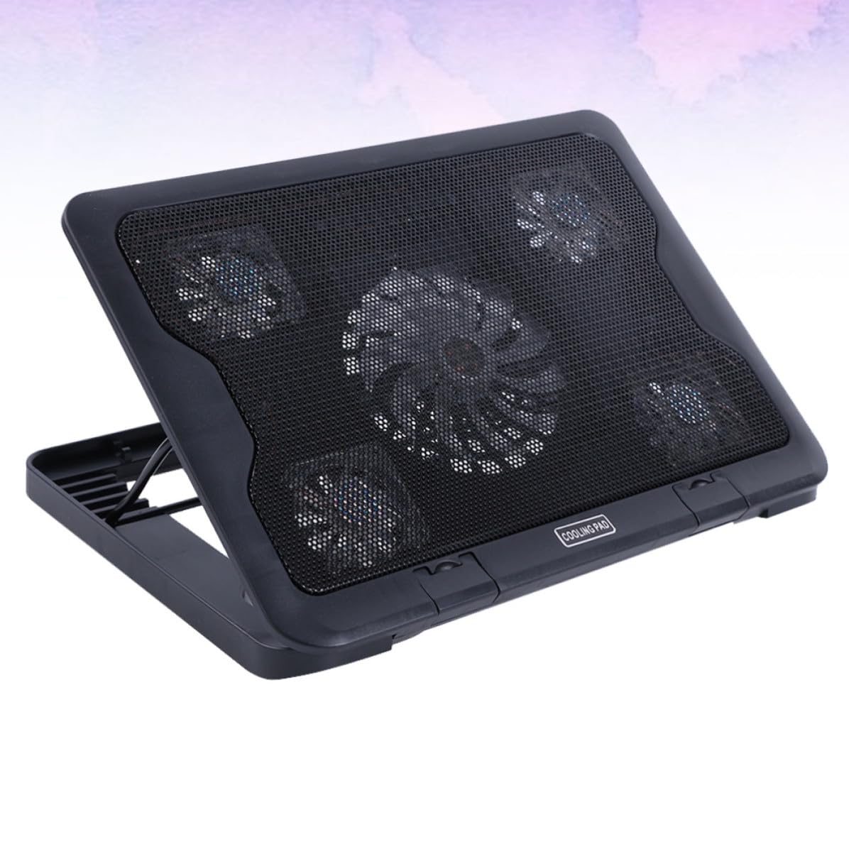Base Enfriadora para Computadora Portátil de 5 Ventiladores, Metal Negro | Almohadilla de Enfriamiento, LED Lights Ultra, Multi-angle Adjustable, Built-in Dual-usb Hub Decoracion Verano