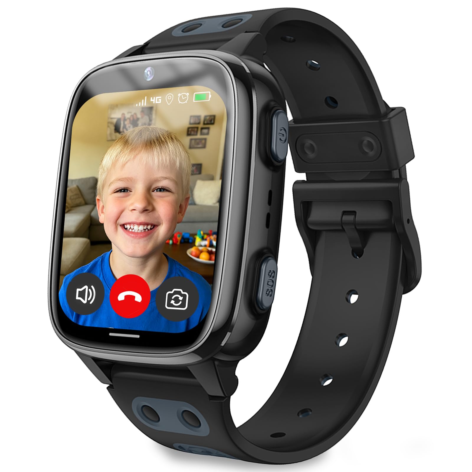 Smartwatch Orologio Intelligente Bambini 4G GPS Videocall Ragazzi (Nero) | Telefon, SOS, Controllo Genitori, Videochiamata,SMS, Modalità Classe , Rifiuto, Chiamate, Sconosciute, Contapassi, Giochi