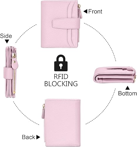 Miniatura 7 de oscaurt Cartera pequeña para mujer, con bloqueo RFID, plegable, compacta, para tarjetas de crédito, carteras de cuero para mujeres con bolsillo con