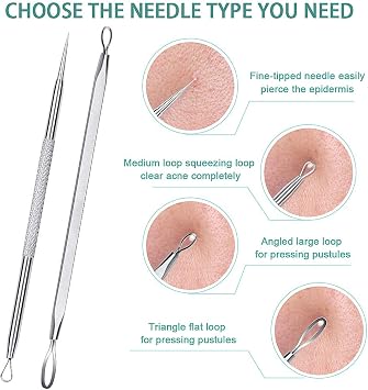 5PCS Blackhead Remover Tool Set Acne Extractor Comedone Pimples Spot and Zit Removal Tool With Case (Silver)