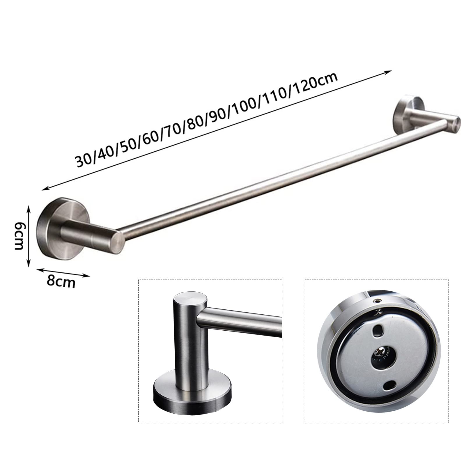 Portasciugamani da cucina e bagno in acciaio inox, 30 x 120 cm, multicolore, con 5 ganci di diverse dimensioni