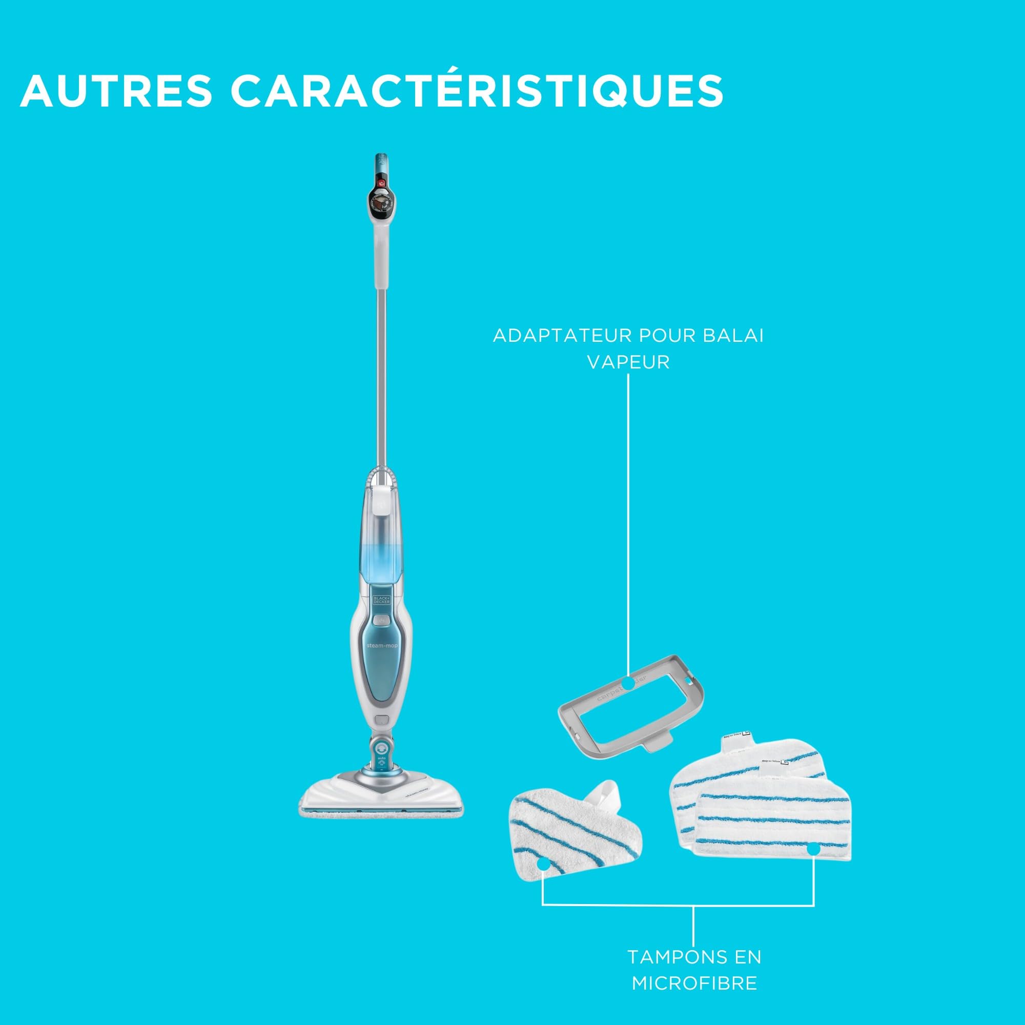 BLACK+DECKER Balai Vapeur 1600W avec AutoSelect et Tête Delta, ‎FSM1630-QS