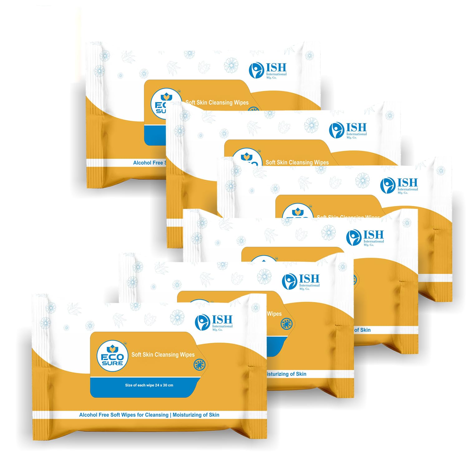 Eco Sure Alcohol-Free Soft Skin Cleansing Wipes, 10 Wipes Pack of 6