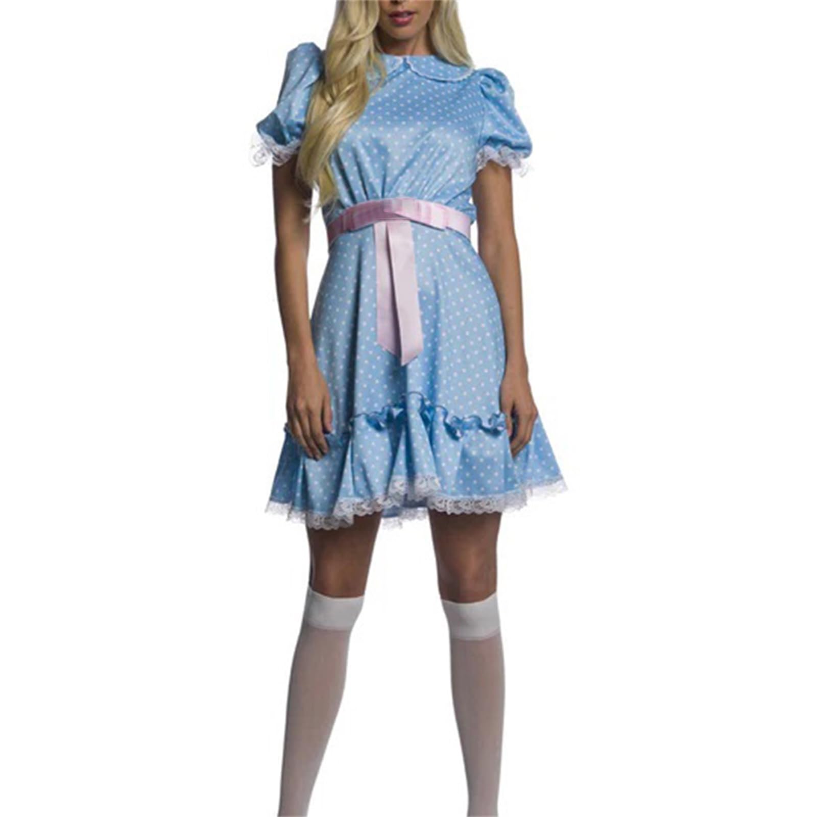 Gliswaieuznd Halloween Women Creepy Twin Costume Blue Horror Doll Dress Lolita Dress (Blue-3, S)