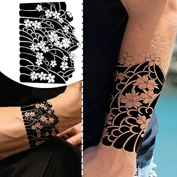 Amazon.co.jp: DIANX タトゥーシール メンズ 大判 和彫り 桜・鯉/桜