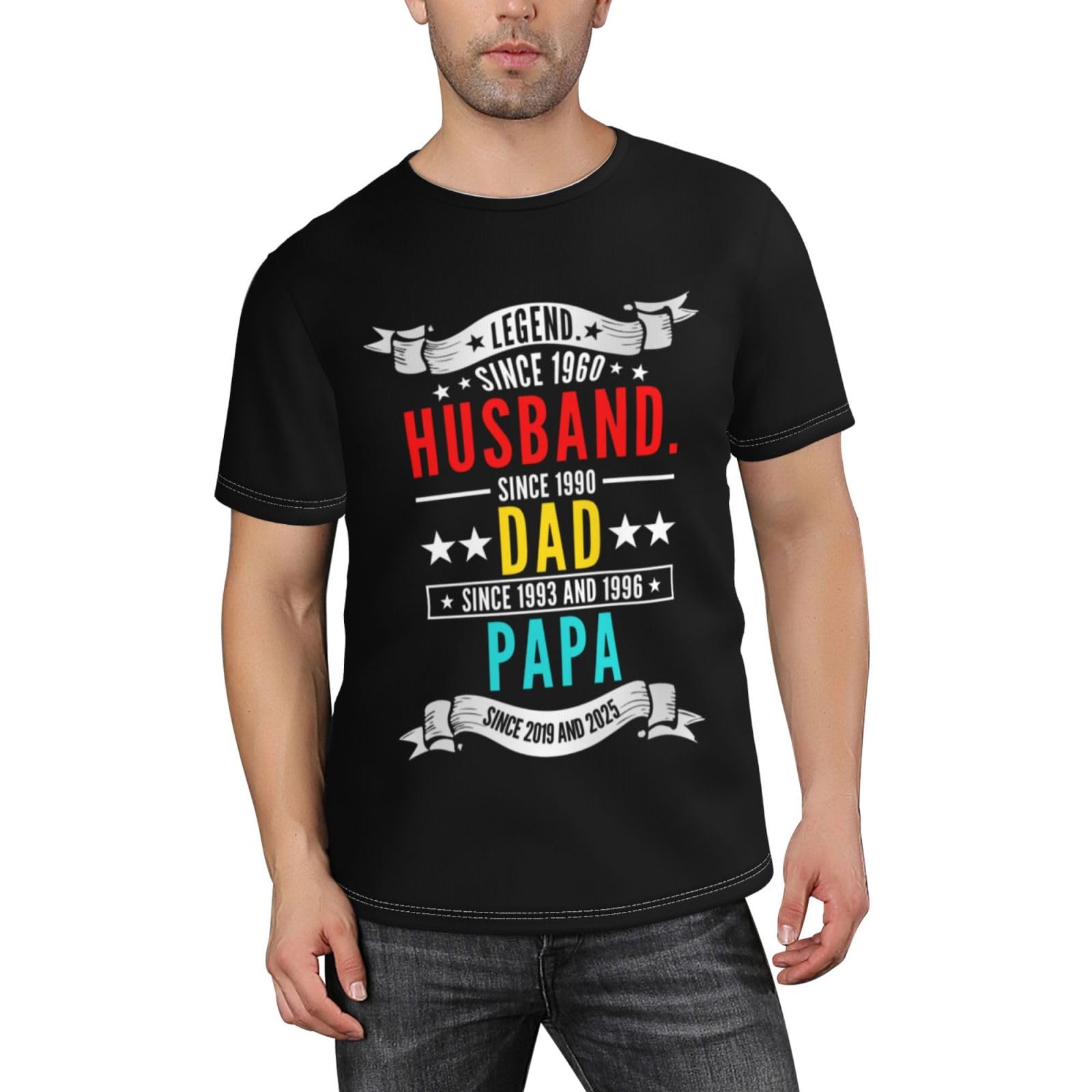 Noonative Men's Style 3 Personalized Legend,Husband,Dad,Papa Shirt,Custom T-Shirt With Date, For Papa Grandpa