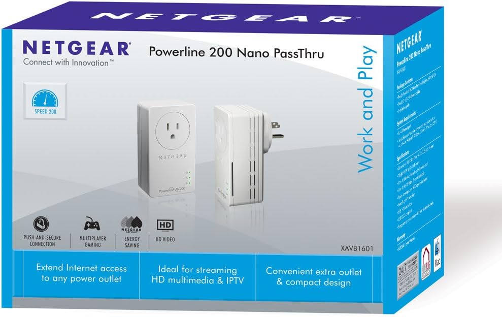 NETGEAR Powerline 200Mbps PassThru Nano Adapter - Starter Kit (XAVB1601)