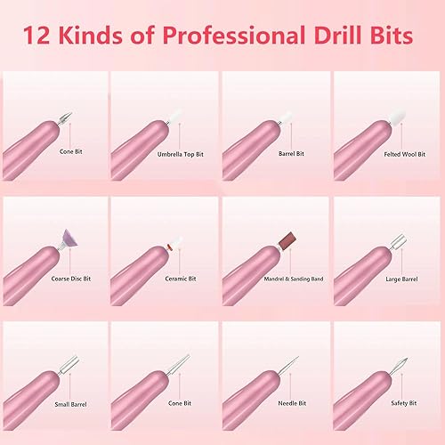 Miniatura 7 de Taladro de uñas eléctrico, uñas profesionales portátiles, kit de taladro acrílico 14 en 1, fuente de alimentación USB para acrílico, gel, polvo de
