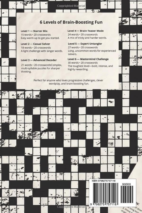 Adult Crossword Challenge: 120 Multi-Level Crossword Puzzle for Adults — 6 Skill Levels from Easy to Mastermind — Premium Brain Game Challenge (Adult Puzzle Challenge Series) image 3