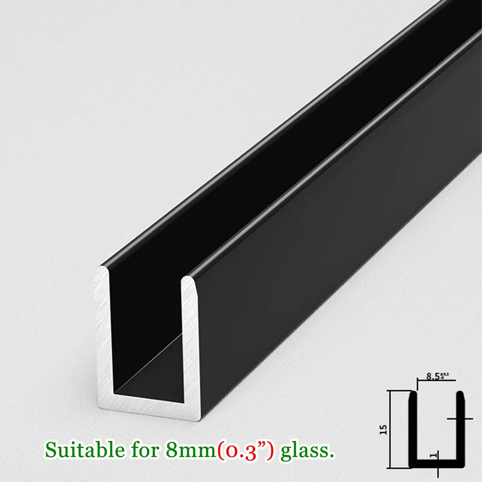 canal U vidrio Juego De Canales Tipo U Para Baño De 2 4 6 8, Perfil De Aluminio Con Ranura Fija De Vidrio Empotrado Sin Marco, Puerta De Ducha(4 pcs,Fit 8mm(3/10") glass)