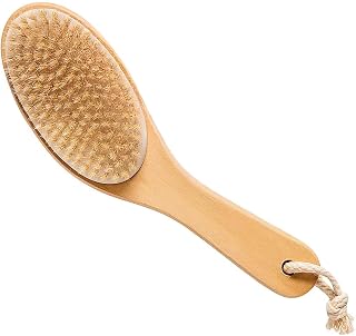Touch Me Natural Boar Bristle Body Brush - Contoured Wood Handle for Dry Brushing Exfoliation & Lymphatic Support