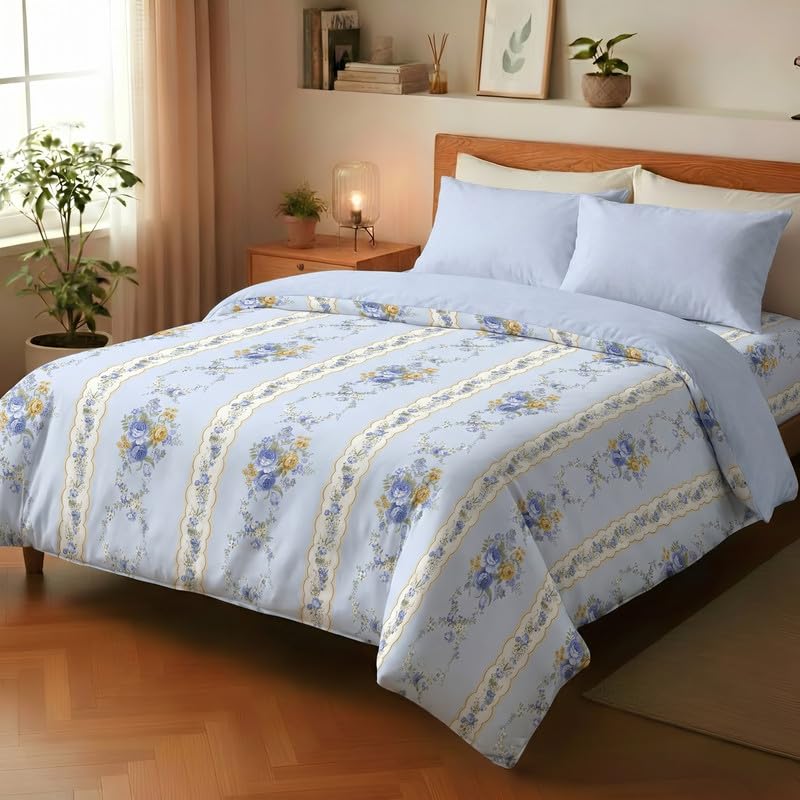 Image of Utopia Bedding Microfiber AC Comforter for King Size 220x240 cm - Lightweight, Skin-Safe & Hotel-Style Quilted Blanket with Floral Print Lilac