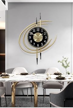 Large Gold Wall Clock, Modern Design XXL 54 cm, Silent Giant Clock without Tic Tac, Original Living Room Bedroom Metal Wall Clocks for Wall Decoration