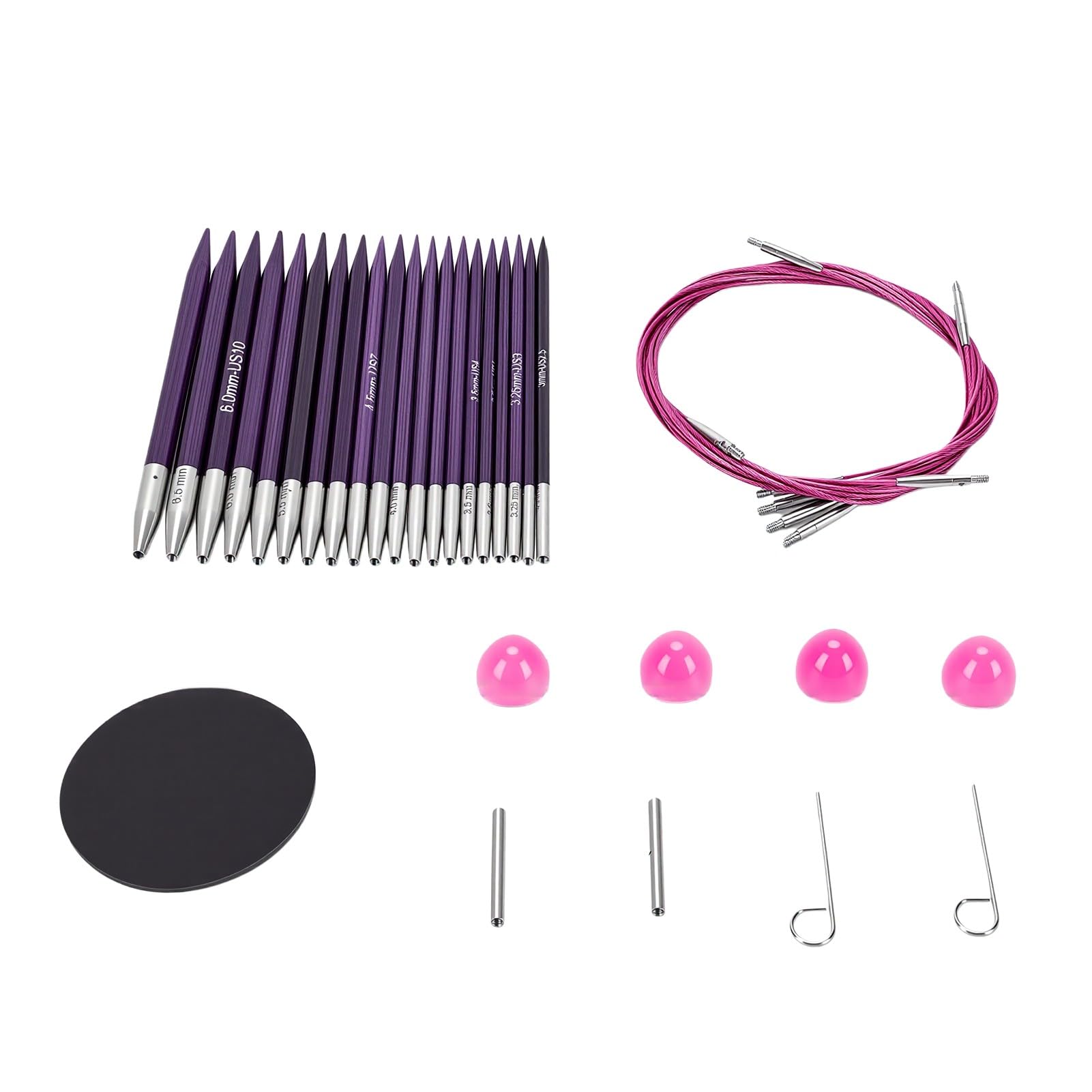 Fdit Okrągłe Druty na Żyłce, 10 Par 3.0-6.5mm