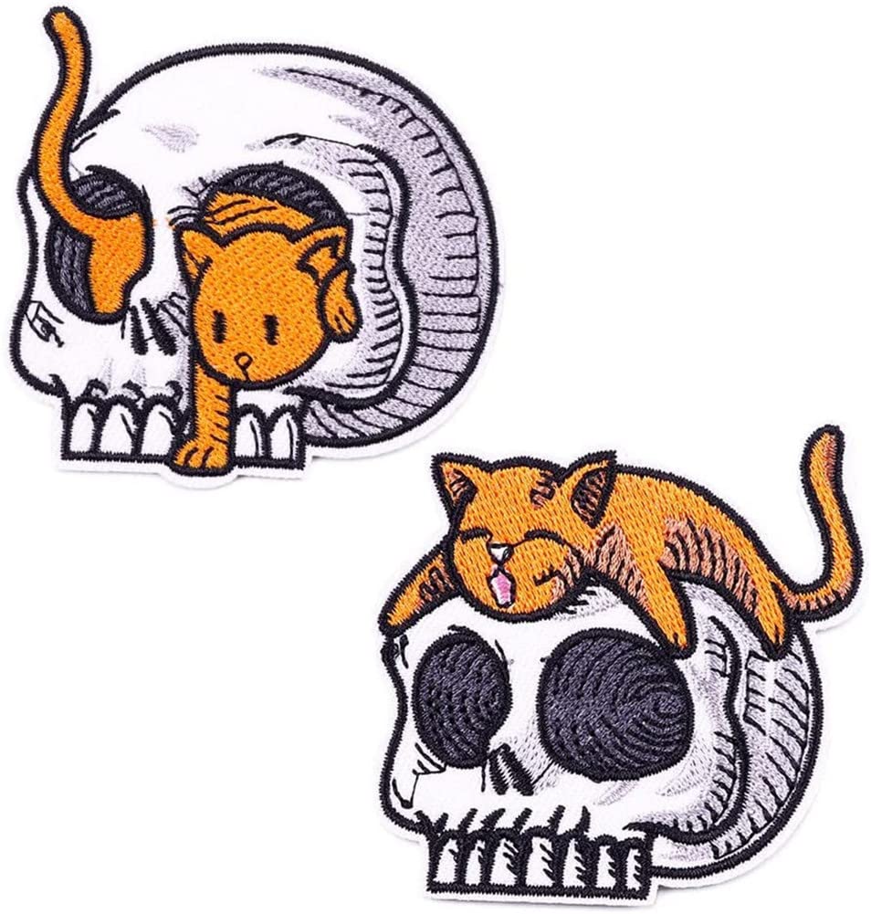 2 Pcs Funny Ghost/Cat Patch Iron On Patches for Clothing Thermoadhesive Patches On Clothes for Jackets Backpacks Jeans Hats DIY
