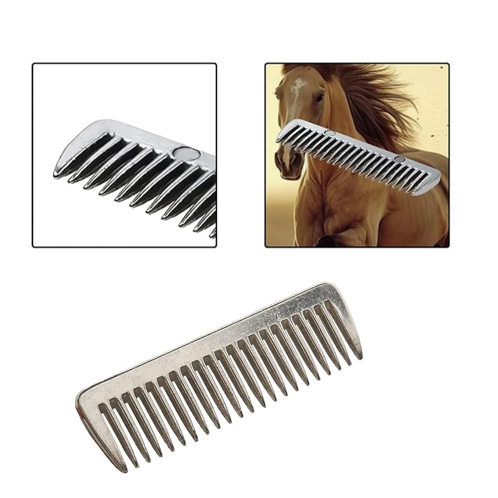 Peigne de toilettage en métal pour cheval - Portable - Pour nettoyer les poils et enlever les nœuds de sous-poil (argenté)