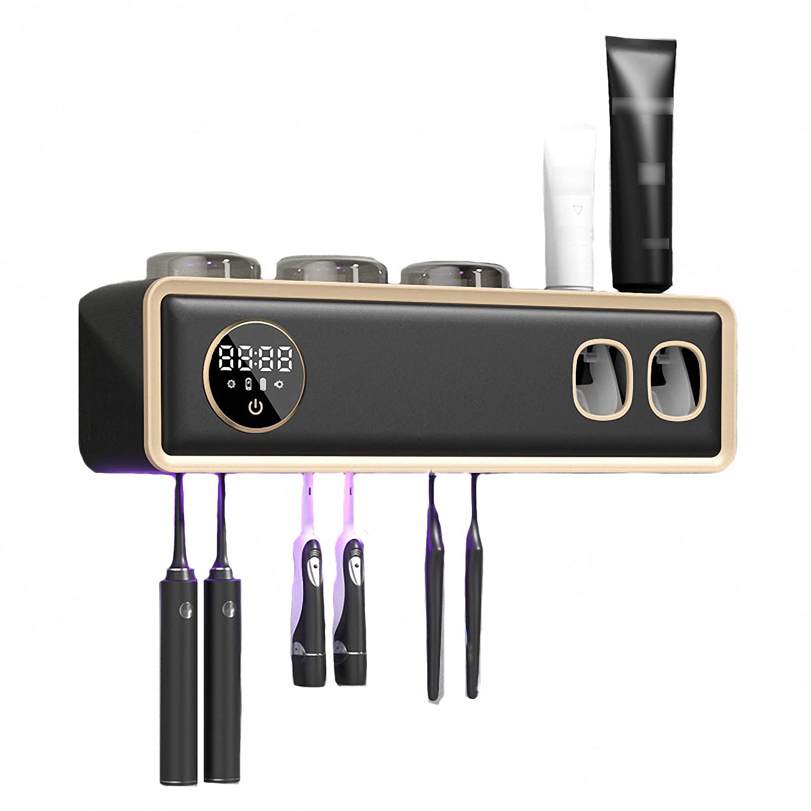 Portaspazzolino da Parete per Bagno con Bicchiere per collutorio + spremi dentifricio Automatico, Home Smart Touch mensola per spazzolino con Asciugatura ad Aria Calda
