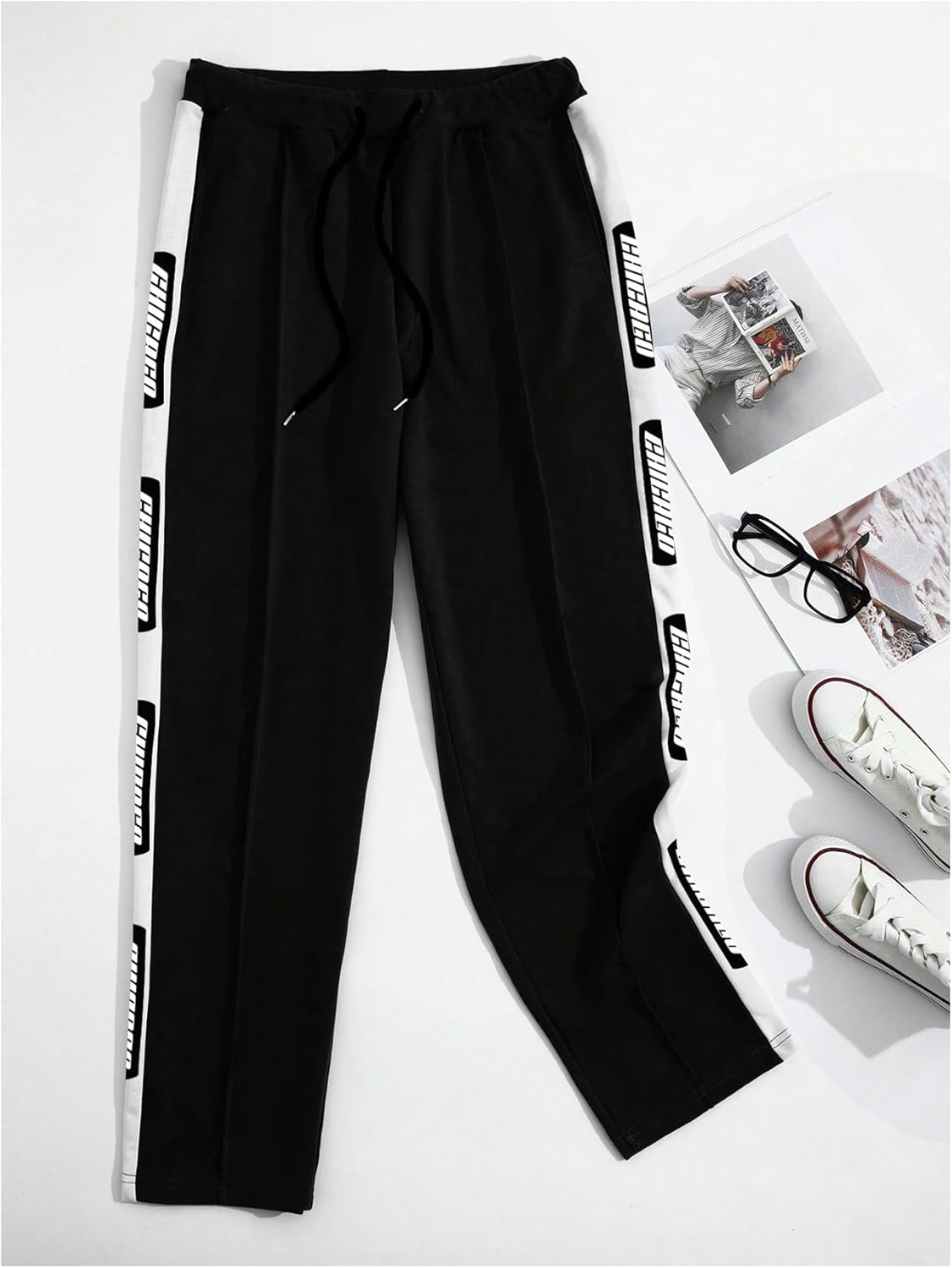 OYOANGLE Men's Y2K Baggy Straight Leg Sweatpants Casual Drawstring Waist Track Pants - Image 2