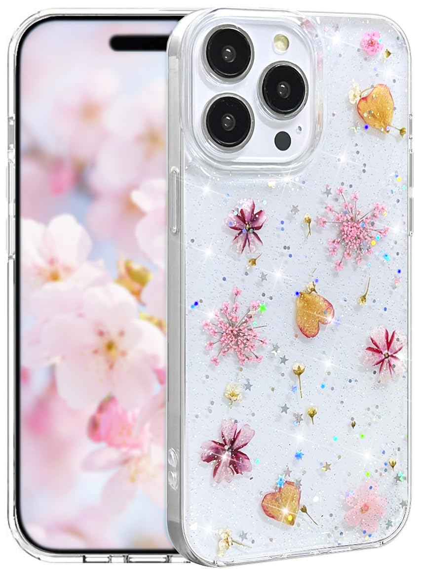 Coque antichoc iPhone 14 Pro Max fleur séchée protection fine transparente rose - 8