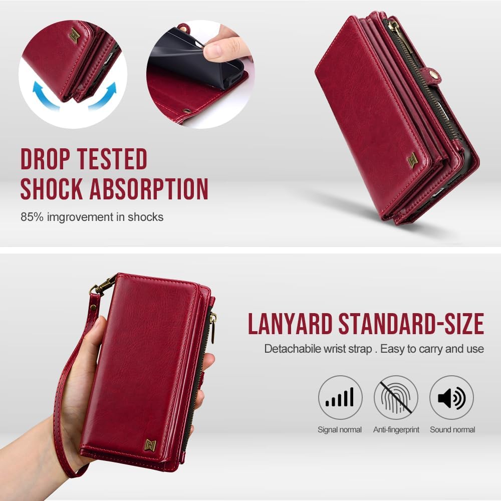 for iPhone 17 Pro Max Wallet Phone Case with 8 Card Holder,RFID Blocking | PU Leather | Kickstand | Flip | Wrist Strap&Shoulder Strap | Shockproof | Zipper Wallet | Women Men | 6.9" | Red