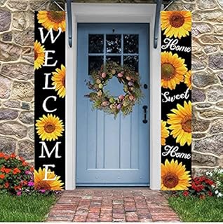 KYMY Sunflower Summer Banners,Welcome Summer Porch Sign,Sunflower Hanging Banners,Sunflower Welcome Porch Banners for Hawaii Party,Front Door Sign Decoration,Summer Party Supplies for Indoor Outdoor