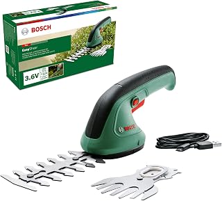 Bosch Home & Garden 3.6V Cordless Compact Hedge Shrub & Grass Shear Garden Kit, Includes Shrub & Grass Blade, Integrated Battery, Runtime: 40 min (EasyShear). Made in Europe