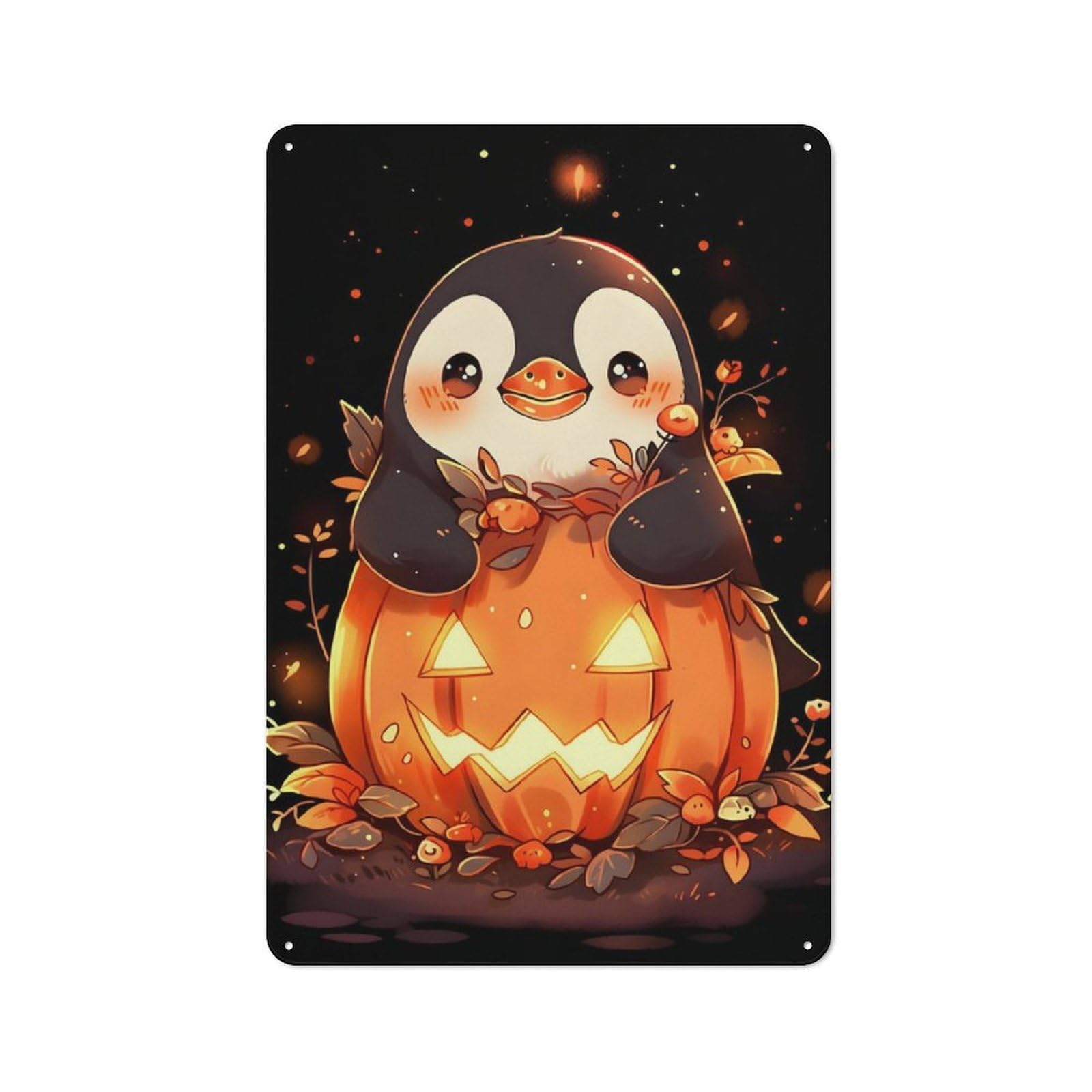 Penguin Pumpkin Retro-style Metal Plaque 30x20cm for Café Or Home Bar, Suited to Café-style Decor Fans