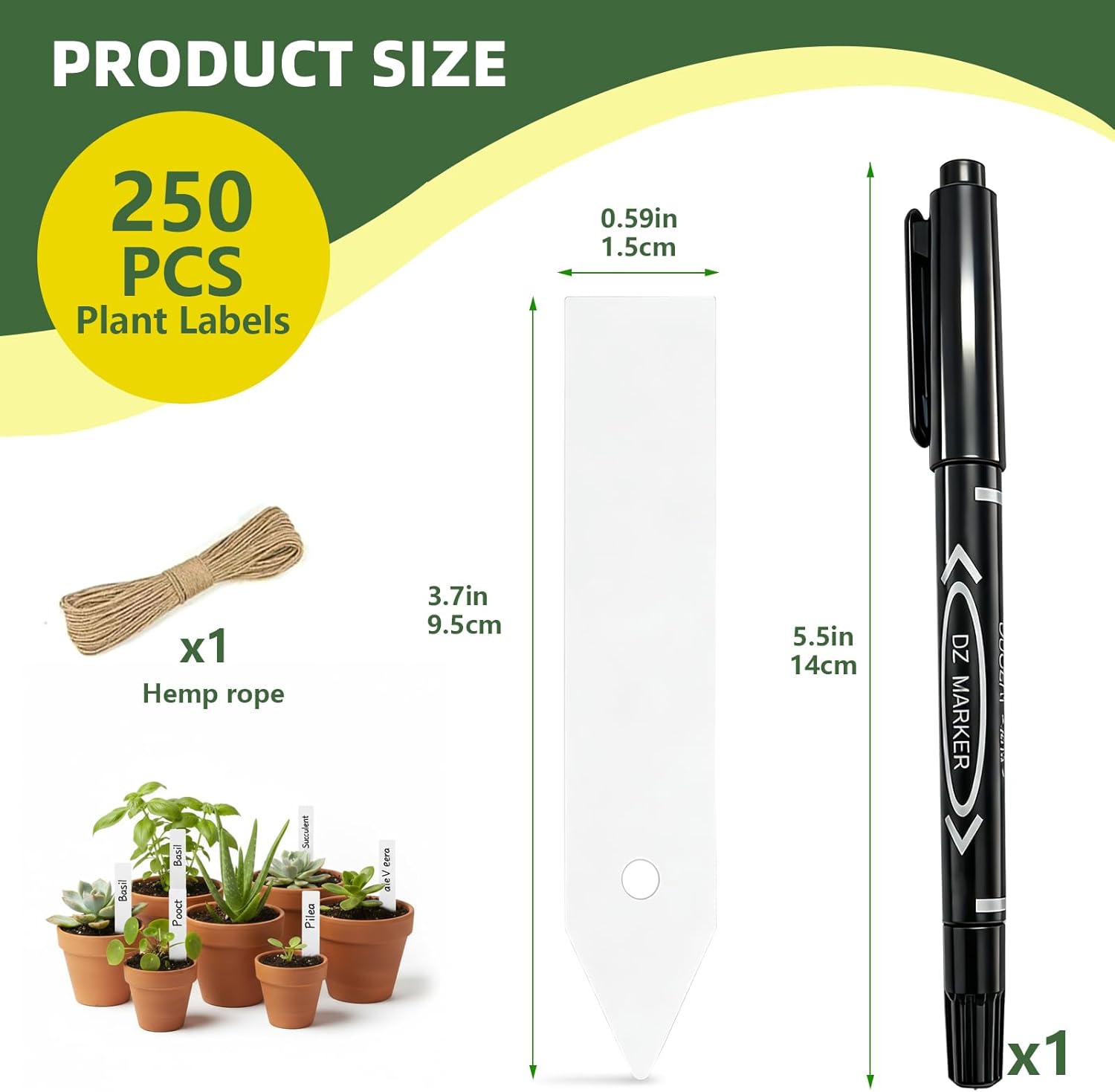 Plant Labels 250 PCS, Slim White Garden Plant Tags with Holes, PP Plastic Waterproof Labels with Permanent Marker, Jute Twine & Storage Box for Indoor & Outdoor Gardening (250PCS) - Image 2